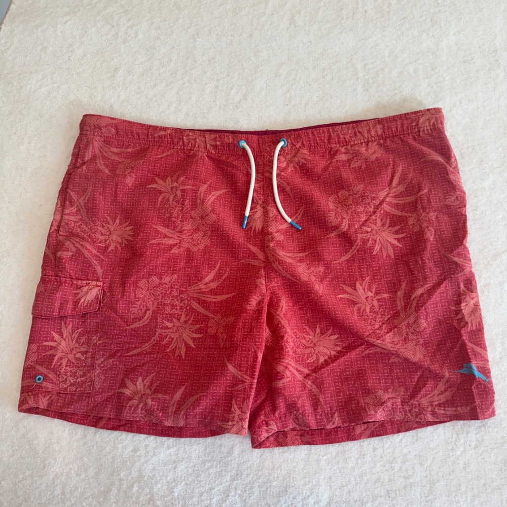 Tommy Bahama‎ Mens XL Swim Trunks Red Pineapple Print Cargo Pocket Board Shorts